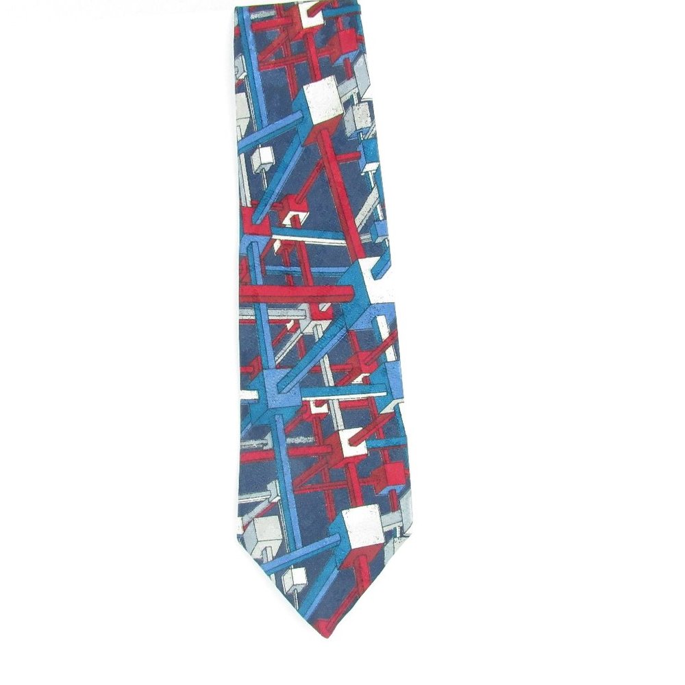 Haggar Mens Tie Blue/Red Geometric